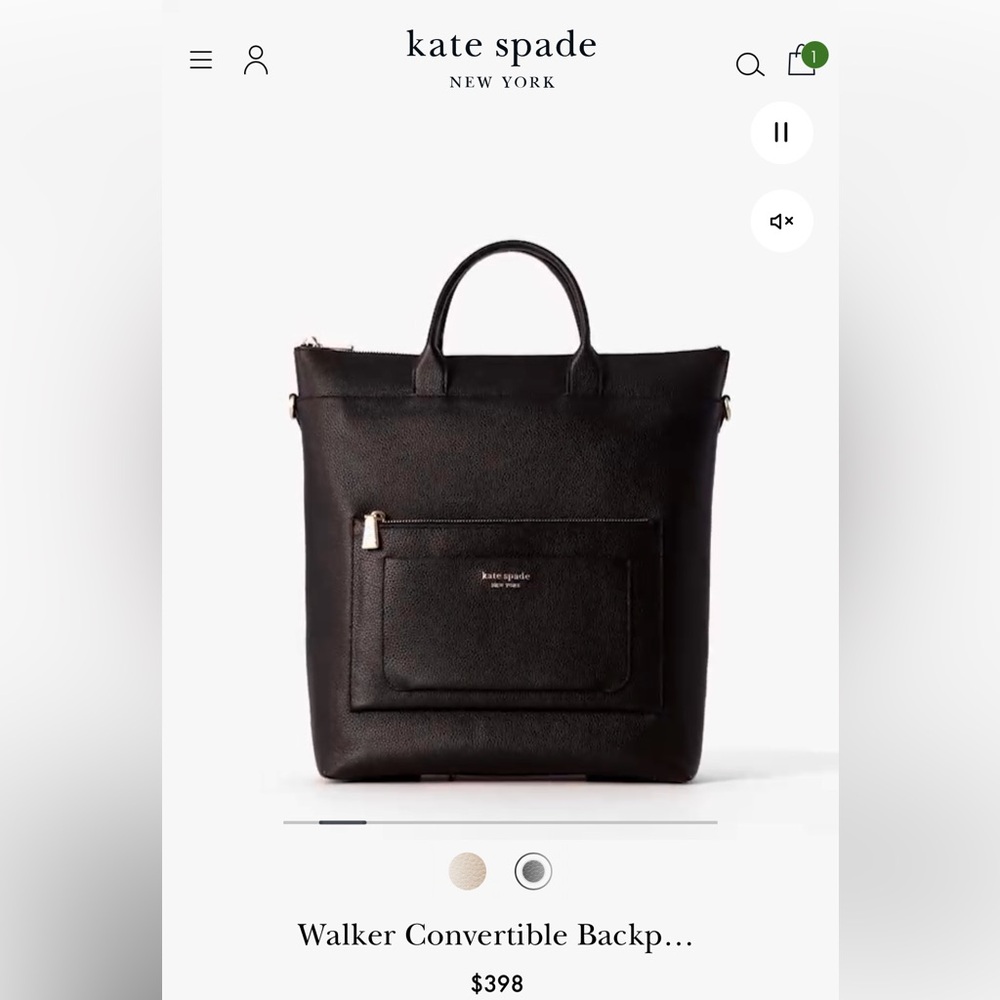 Kate Spade Walker Convertible Leather Bag/ Tote/ Backpack- BNWT